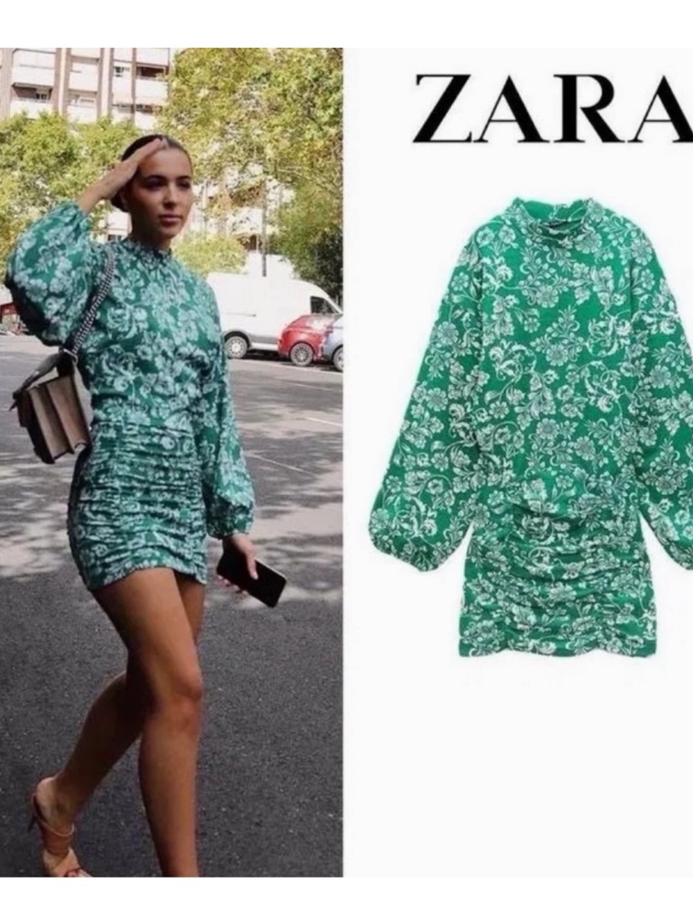 ZARA balloon sleeve jacquard dress